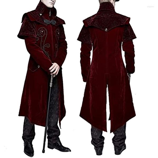 Casacos de trincheira masculinos medieval steampunk castelo vampiro diabo vermelho casaco cosplay traje idade média vitoriana nobres smoking terno