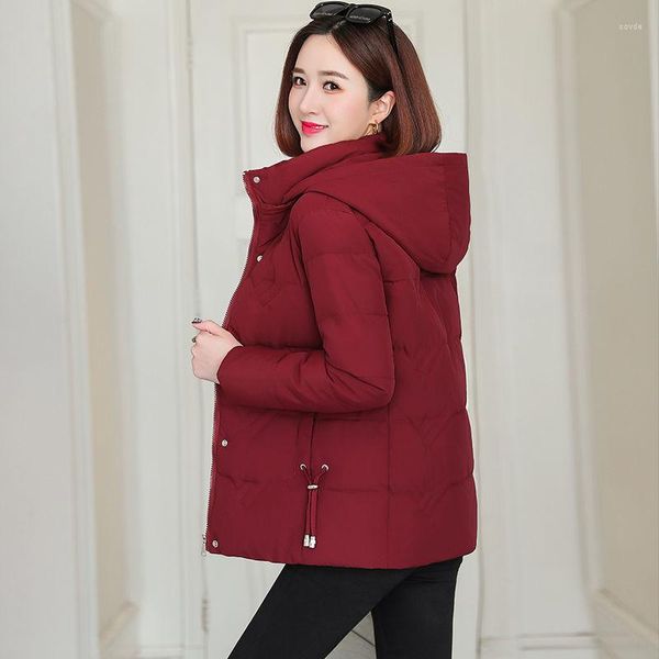 Mulheres Trench Coats Mulheres Inverno Elegante Jaqueta Algodão Acolchoado Com Capuz Slim Fit Feminino Grosso Casaco Cor Sólida Casual Curto Parkas T417