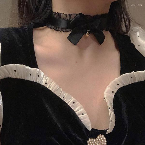 Girocollo Nastro bianco nero sexy per donna Collo clavicola Collana con pendente a campana Accessori per gioielli da donna Regalo per ragazza Pizzo gotico