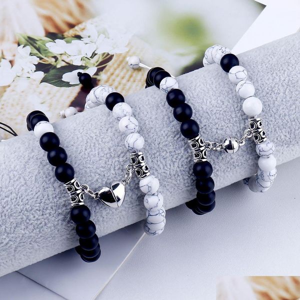 In rilievo 2022 di Modo 2 Pz/set Perline di Pietra Naturale Yoga Filo Del Braccialetto Per Gli Amanti Distanza Magnete Coppia Bracciali Guarigione Amicizia J Dhyha