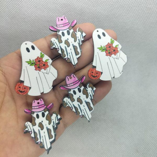 Ciondoli 10 pz Legno Zucca Fantasma Halloween Cartoon Ciondoli Pendenti Orecchini Bracciali Collane Creazione di gioielli Accessori artigianali