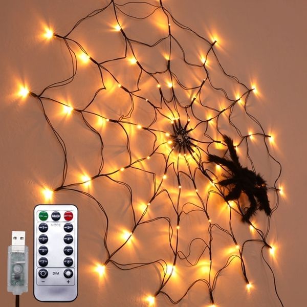 Outros suprimentos de festa de evento LED Spider Web String Light com controle remoto 8 modos Net Mesh Atmosphere Lamp Outdoor Indoor Party Halloween Decoração 230925