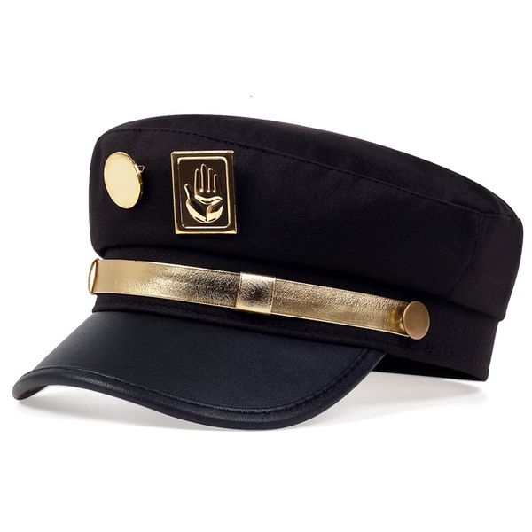 Beralar anime tuhaf macera şapkası yetişkin unisex cosplay cap rozeti broş pim prop brim altın palmiye lacivert şapka kostüm aksesuarları 230926