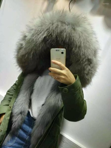 Pele feminina moda direto da fábrica unissex jaqueta de inverno feminino outwear grosso parkas com capuz real cinza claro