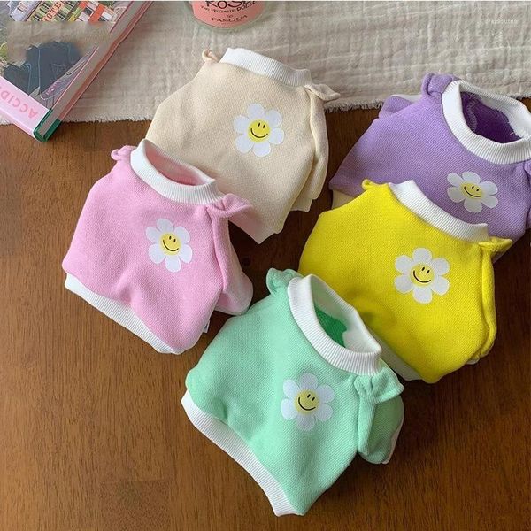 Cão vestuário roupas para animais de estimação flor sorriso hoodies para cães roupas gato pequeno bonito outono inverno verde moda menino menina yorkshire acessórios