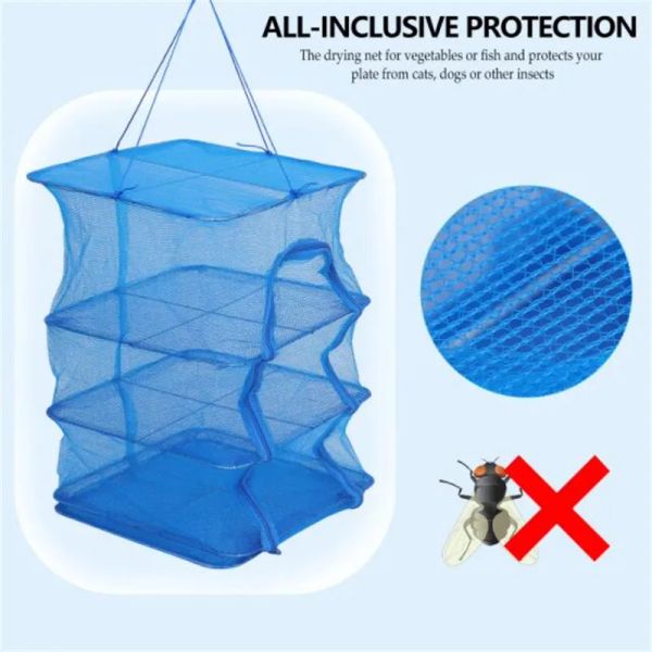 1PcVegetable Fish Rete di asciugatura pieghevole Appeso Mesh Dryer Mesh Dryer Essiccazione Gabbia Nylon Rete per pesci Frutta Verdura Rete Forniture per la casa