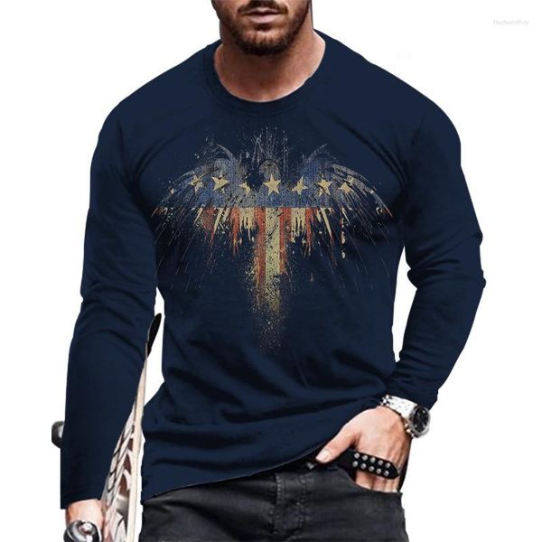 Erkek Tişörtleri İlkbahar ve Sonbahar Uzun Kollu T-Shirt Yuvarlak Boyun Moda 3D Baskılı Tshirt Street Trend Top büyük boy Gömlek