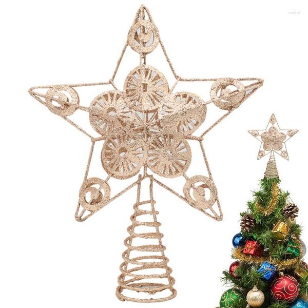 Weihnachtsdekorationen, Baumspitze, dekorativer Stern, hohle Baumkronenornamente für Partydekoration, Metallhäuser
