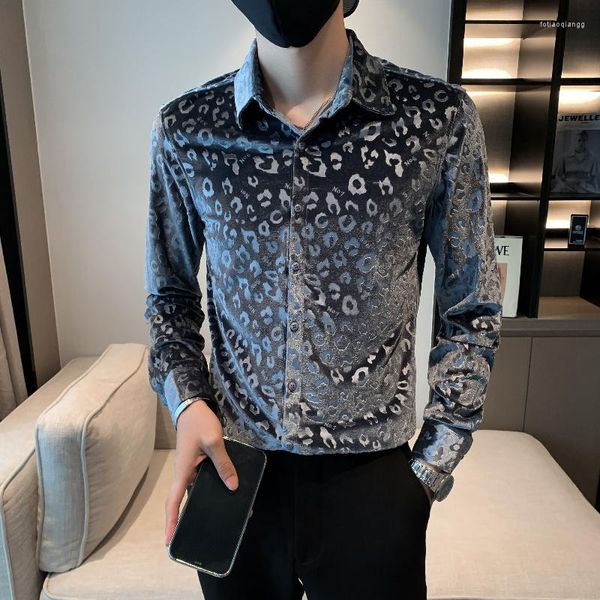 Männer Casual Hemden Leopard Print Samt Hemd 2024 Herbst Winter Warm Halten Langarm Slim Fit Social Business Männer kleidung