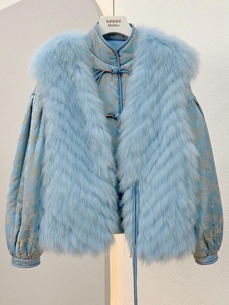 Frauen Pelz Echt Mantel Zwei-stück Set Kleid Nationalen Wind Satin Pan Mund Weste Trendy 2023 Winter Dicke warme Gestrickte Jacken Für Frauen