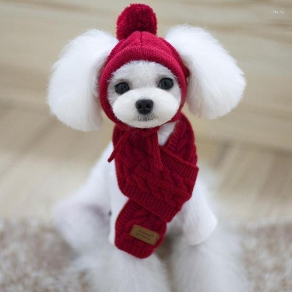 Hundebekleidung Hundemütze Haustier Winter Warm Streifen Strickschal Kragen Welpe Teddy Kostüm Weihnachtskleidung Weihnachtsmann Kostüme Zubehör