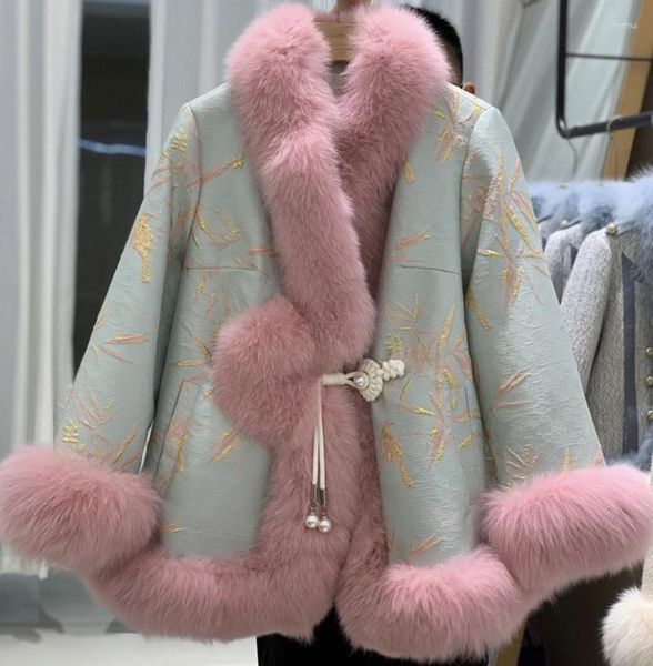 Женское пальто из натурального меха в китайском стиле, толстая теплая вязаная куртка для улицы, осень/зима, 2023, пушистая одежда