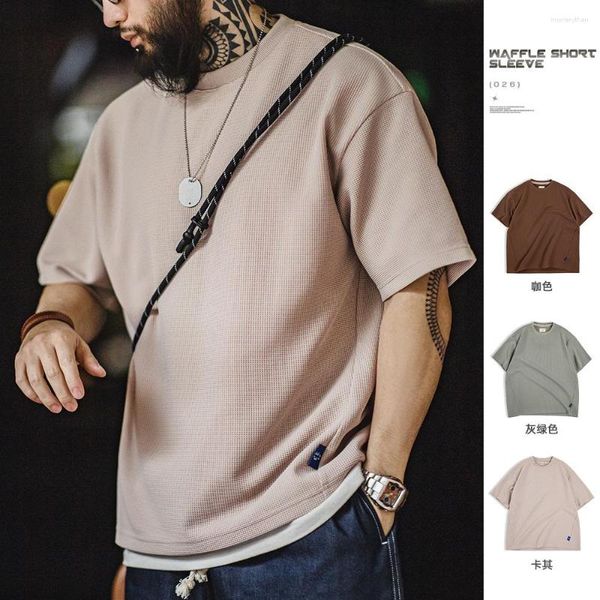 T-shirt da uomo Maden Casual Tinta unita Waffle Manica corta T-shirt Vintage Loose Fit T-shirt traspirante 2023 Estate Girocollo Top Plus Size