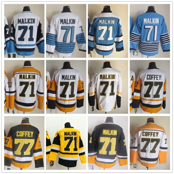 Новые ретро -хоккейные майки 77 Пол Коффи 71 Evgeni Malkin Jersey Мужчины Женщины молодежи