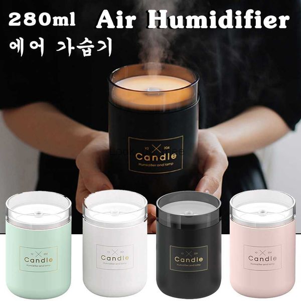 Umidificadores 280ML Ultrasonic Air Humidifier Difusor LED Candle Night Light Umidificador e Difusor de Perfume Óleo Essencial para Home Office Car YQ230926