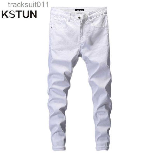 Calças de brim masculinas KN Calças de brim brancas Homens Skinny Fit Stretch Streetwear Calças jeans Calças masculinas Calças lápis Meninos Cowboys 2023 Moda na moda L230926