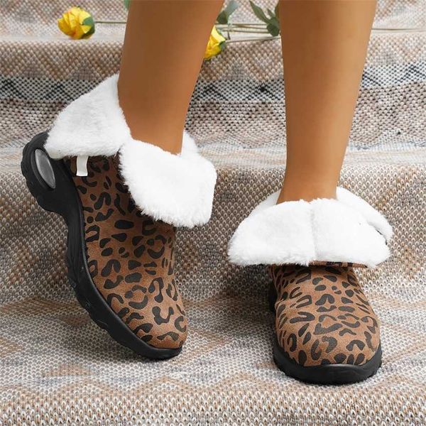 Stivali da donna invernali con motivo leopardato, neve, ammortizzazione, peluche, addensato, scarpe di cotone di media lunghezza da esterno 230830