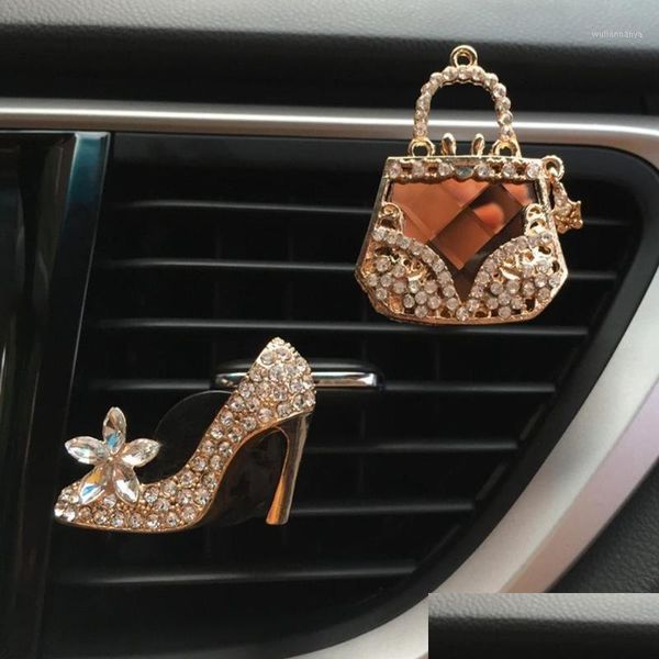 Decorazioni interne Decorazioni per auto Borsa con diamanti Deodorante per ambienti Presa per clip Diffusore di profumo Accessori in cristallo bling Donne Ragazze1 Goccia Dhmm2