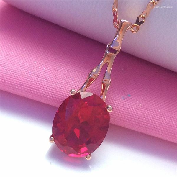 Collane con ciondolo Puro russo 585 oro viola semplice collana di pietra rossa squisita luce di lusso placcatura in rosa 14k design coreano edizione per