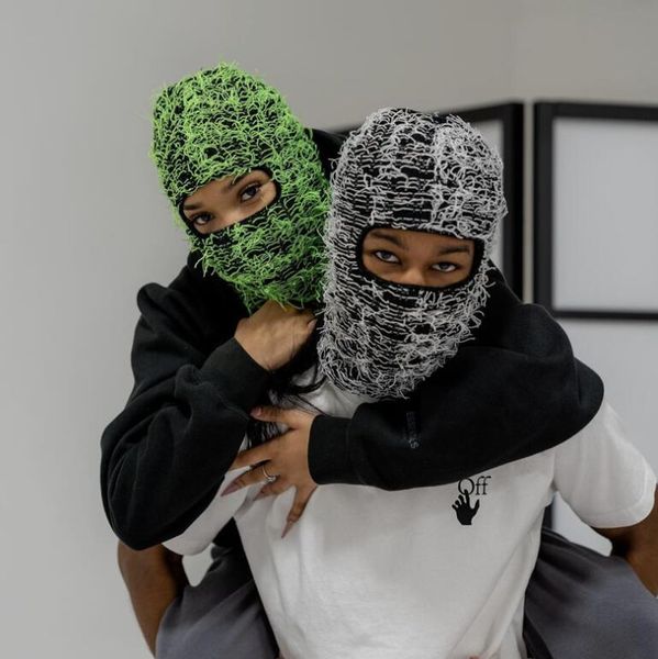 Balaclava de ciclismo à prova de vento Máscaras faciais de malha de inverno Chapéu de um buraco Máscaras de esqui de inverno Quente Adultos Balaclava Máscara facial com capuz de camuflagem tática Arnês