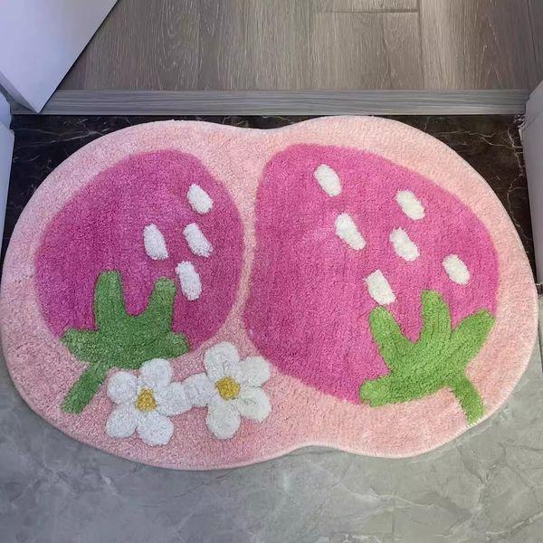 Tapetes bonito morango reunindo tapete de banho rosa doce meninas decoração de casa tapete quarto tapete antiderrapante corredor entrada tapetes 230926