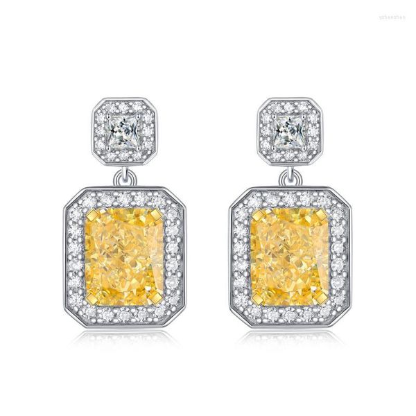 Brincos de garanhão 2023 forma de almofada de zircão amarelo corte esmagado diamante de alto carbono - presente perfeito para mulheres