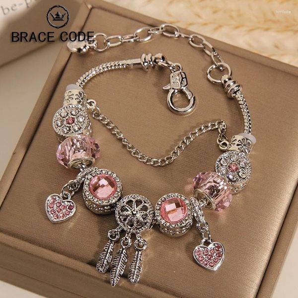 Charme Pulseiras CÓDIGO DE CÓDIGO Moda Sonho Rosa Pan Pulseira Feminino Catcher Seis Estrelas Misteriosa Série Roxa Live Jewelry