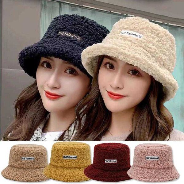 Geizige Krempe Hüte 2024 Lamm Faux Pelz Eimer Hut Winter Warme Samt für Frauen Dame Verdicken Bob Panama Outdoor Fisherman caps Mädchen 230916