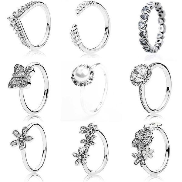 Anelli classici di colore argento con fiore perla farfalla riso orecchio cristallo anello per festa nuziale per gioielli da donna Q06032310