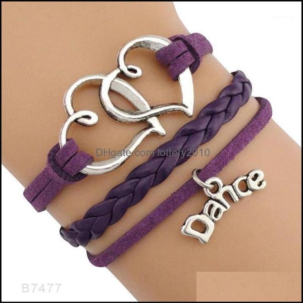 Jewelrydance dançarino música nota clave de sol onda ballet coração infinito amor charme pulseiras roxo feminino masculino jóias presente personalizado1 d236b