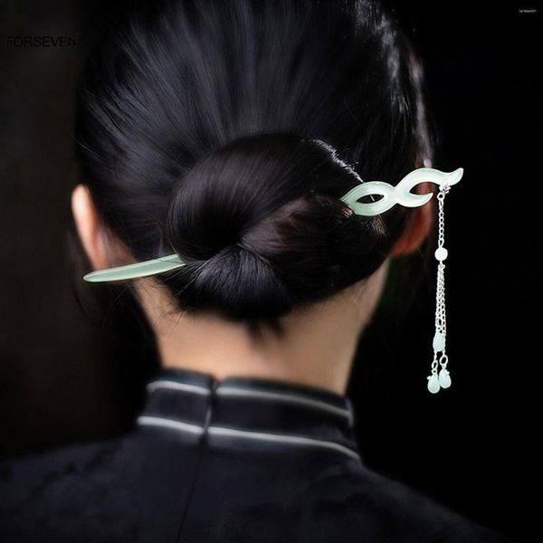Haarspangen, weiß/grün, Acetat-Sticks, Gabeln, Anhänger, Schmuck für Frauen, Haarnadeln und Halter, chinesische Charms