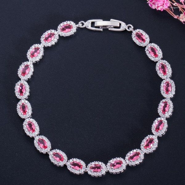 Charme pulseiras requintado moda feminina oval grande cristal cúbico rosa zircão pulseira casamento jantar jóias presente de aniversário