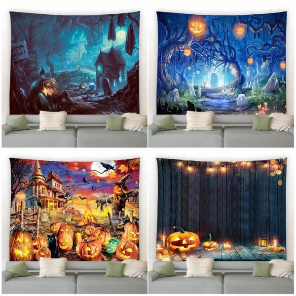 Tapeçarias Assustador Halloween Tapeçaria Abóbora Lanterna Decoração de Parede Cenário Pano Castelo Cena Noite Pendurado Casa