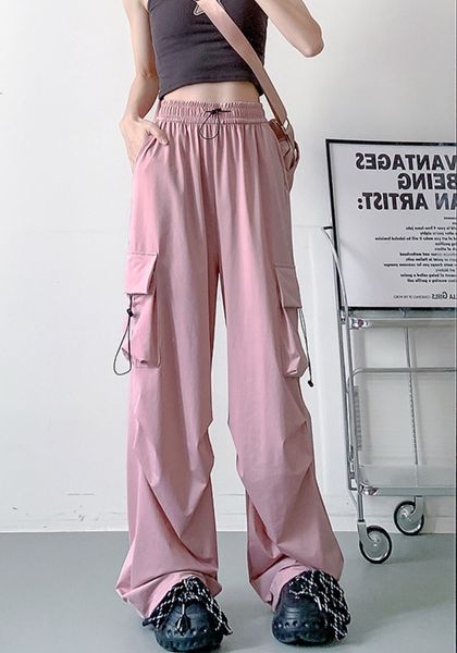 Calças femininas cintura elástica roxo carga calça bolso gradiente reflexivo pára-quedas para mulher