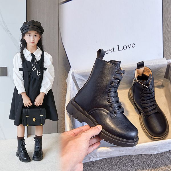 Boots Girl Leather Long Microfiber Skin Fleece Performance High Tube Cotton Fashion Children Girls Lace-up Round Toe 230926