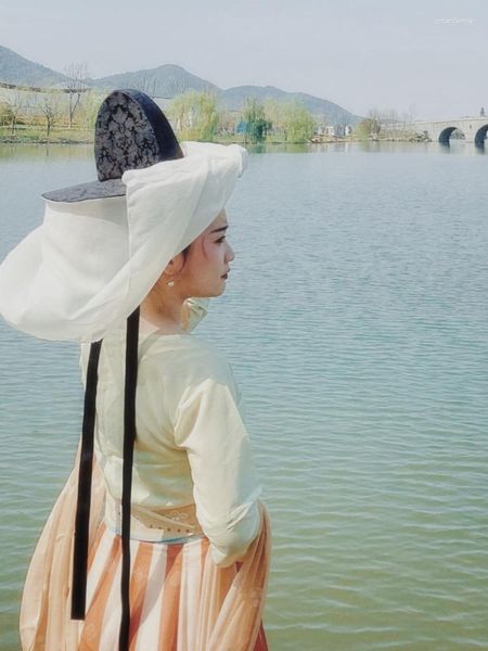 Grampos de cabelo chapéu feminino tecido de seda estilo vintage han chinês acessórios de roupas escuro jacquard chique headdress adulto moda bege