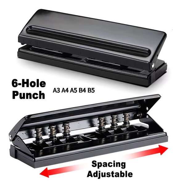 Другие настольные аксессуары Регулируемый металлический дырокол с 6 отверстиями Дырокол для листов A3 A4 A5 B4 B5 Резак для бумаги Школьный офис Канцелярские переплетные принадлежности 230926