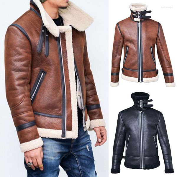 Мужская меховая куртка 2023, зимняя куртка из овчины, пальто, тонкая мотоциклетная искусственная кожа, верхняя одежда из искусственной кожи с длинными рукавами, пальто