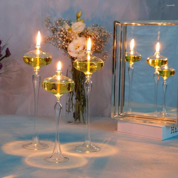 Portacandele Set da 3 pezzi Lampada a olio in vetro lungo Decorazione trasparente per matrimoni Candeliere creativo in cherosene Decorazioni per la casa