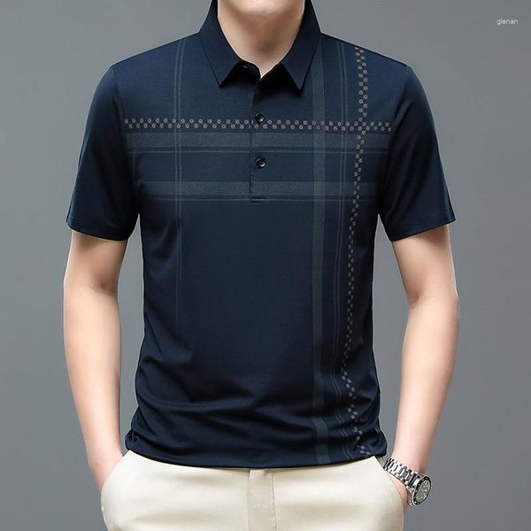 Männer Polos 2023 Mode Gestreiftes Poloshirt Kurzarm Kühlen Sommer Lose Fit Männliche Koreanische Kleidung Business