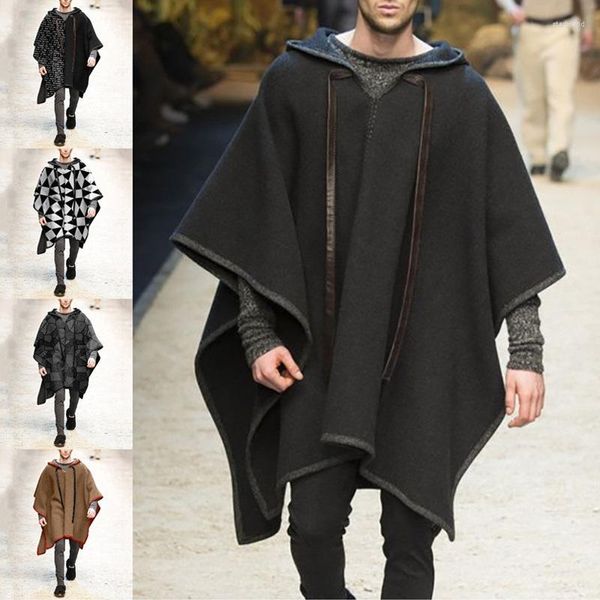 Erkekler Yün 2023 Sonbahar Kış Erkekleri Kadın Şal Ceketleri Vintage Ulusal Desen Baskılı Yün Panço Kapşonlu Katlar Erkek Gevşek Cape Dış Giyim