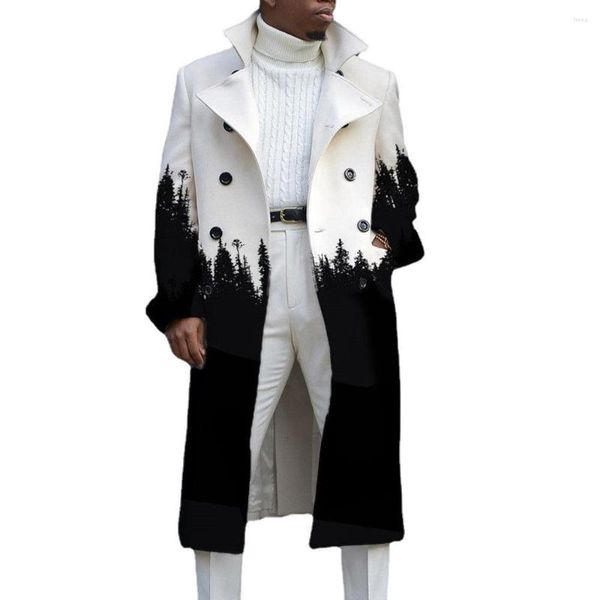 Cappotto di lana da uomo in lana moda autunno inverno stampa in cotone sciolto gioventù doppio petto casual soprabito bianco cardigan top