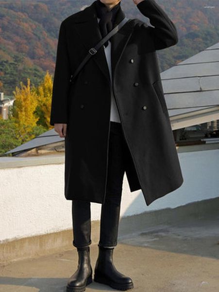 Cappotto di lana da uomo in lana stile britannico autunno inverno 2023 da uomo versione coreana giacca a vento allentata lungo cappotto doppiopetto tendenza