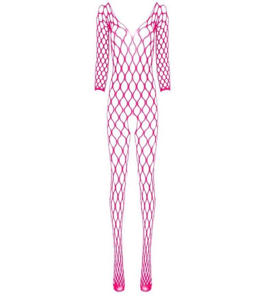 Kadınlar V Boyun Uzun Kollu Kasık Vücuttaşlık Strecky Fishnet Bodysuit örgü iç çamaşırı Nightwear Sweetwear6619345