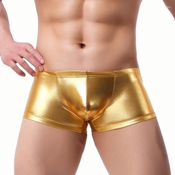 Unterhosen 2023 Boxer Männer Unterwäsche Sexy Nachtclub Boxer Helle Boxershorts Gold Silber Grün Kunstleder Höschen Leistung Unterhose