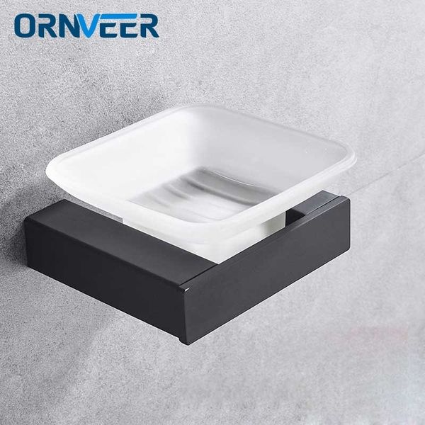 Portasapone Portasapone nero opaco con vetro SUS 304 Bagno in acciaio inossidabile Moderno portasapone quadrato liscio Accessori per il bagno 230926