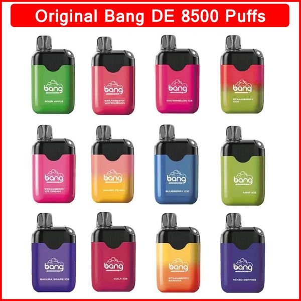 Novo Bang DE8500 Caixa Vape Descartável Bobina de Malha Recarregável 8500 Puffs Cigarro Eletrônico 550mAh Bateria Recarregável 18ml Vagens Pré-preenchidas