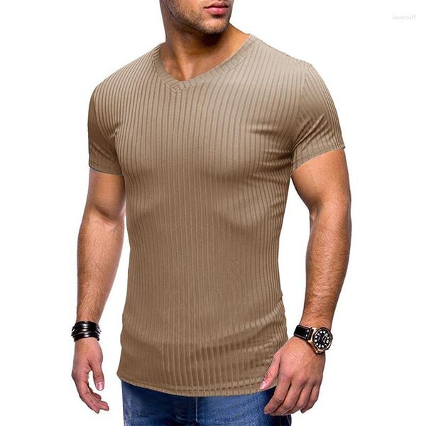 Magliette da uomo T-shirt estive con scollo a V a maniche corte da uomo Casual a righe slim fit sportive Top ad asciugatura rapida T per il tempo libero T-shirt streetwear