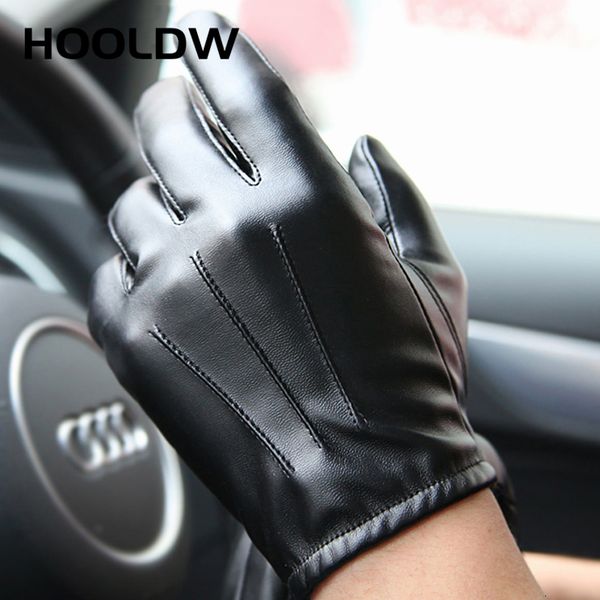 Fünf-Finger-Handschuhe HOOLDW Winterhandschuhe Herren Damen Schwarz PU-Leder Kaschmir Warme Fahrhandschuhe Fäustlinge Touchscreen Wasserdichte Taktische Handschuhe 230926