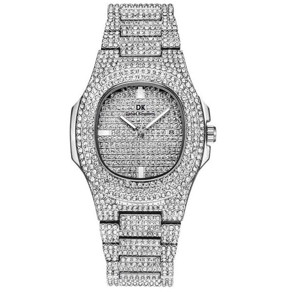 Marca de topo quadrado ouro masculino relógio cronógrafo diamante wacth feminino completo gelado aço inoxidável movimento quartzo alta qualit274x